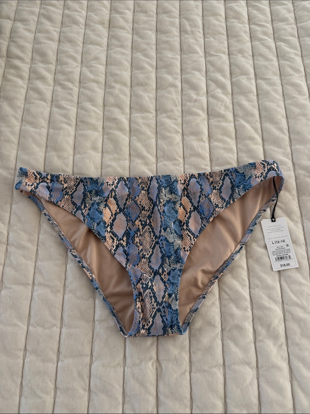 Shade & Shore Blue and Tan Snake Print Bikini Bottoms